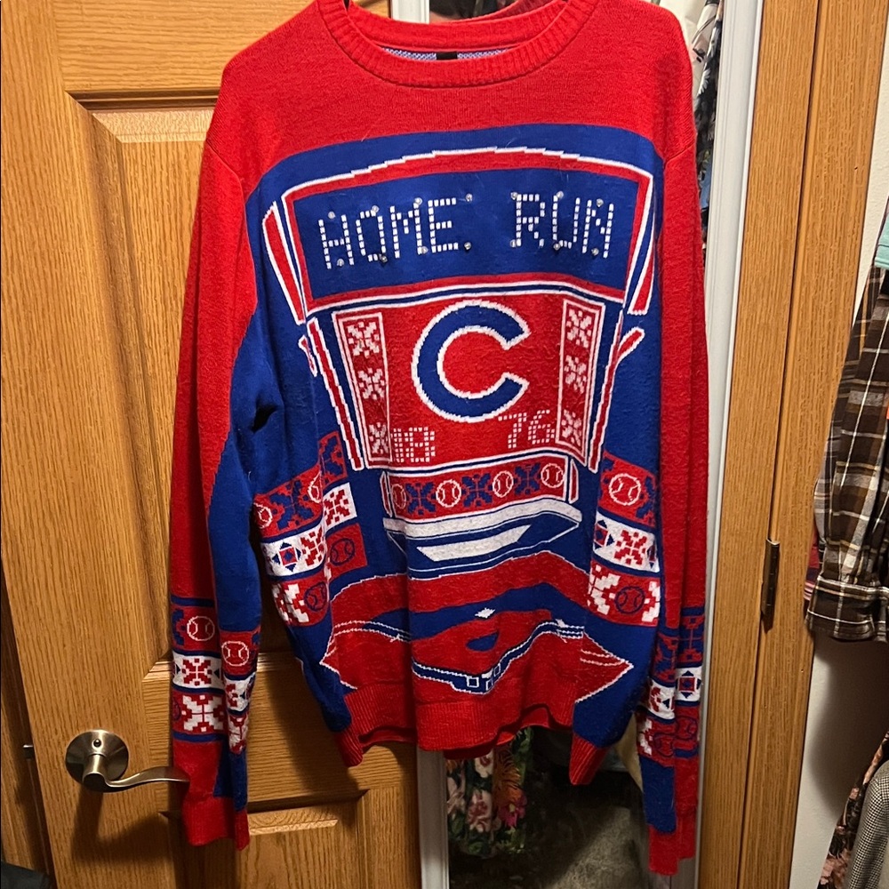Chicago Cub Christmas Sweater with Lights